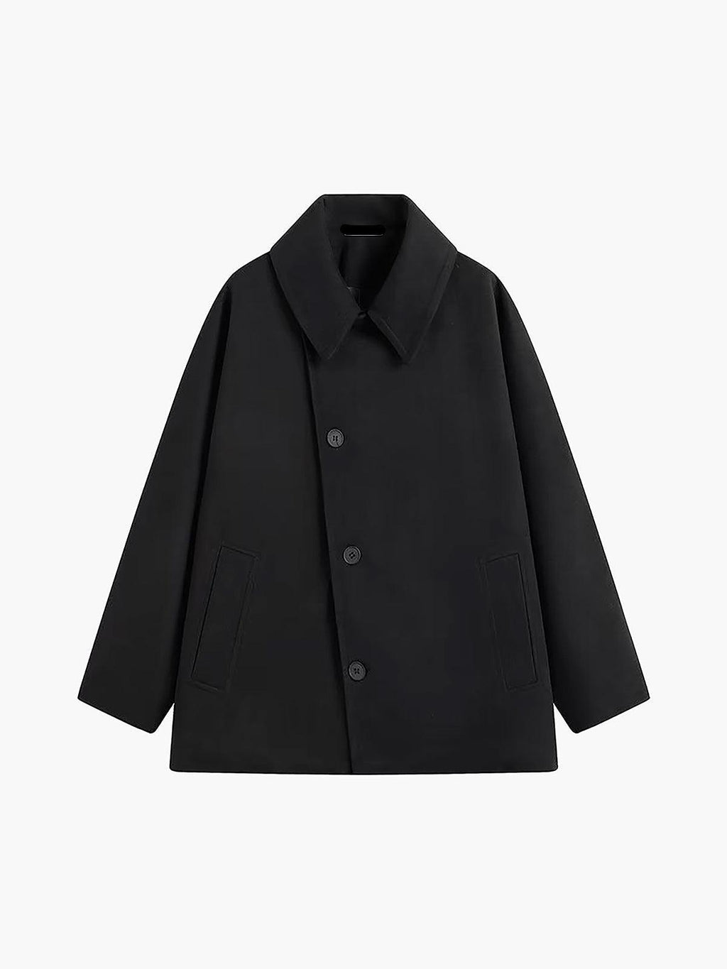 Oversized Wool-Blend Women's Coat with Button Closure for Casual Wear Black