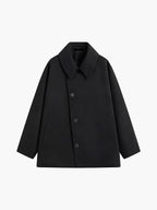 Oversized Wool-Blend Women's Coat with Button Closure for Casual Wear Black