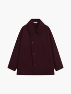 Oversized Wool-Blend Women's Coat with Button Closure for Casual Wear Dark Red