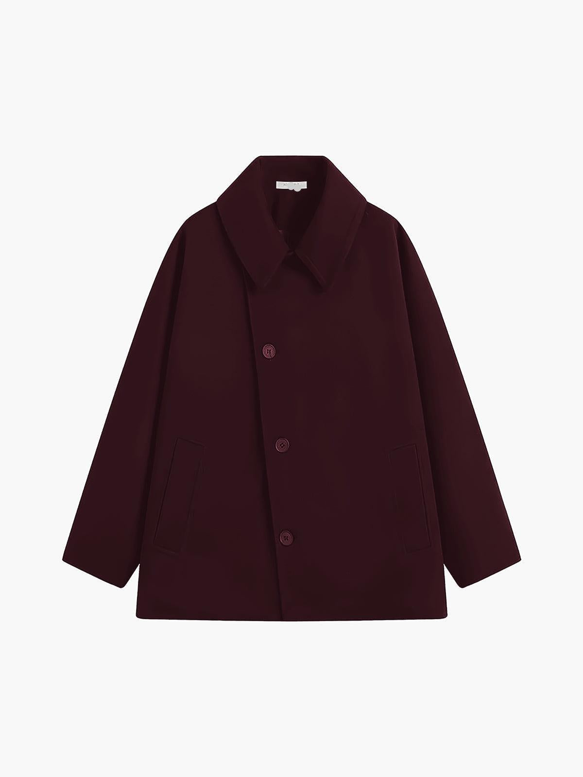 Oversized Wool-Blend Women's Coat with Button Closure for Casual Wear Dark Red