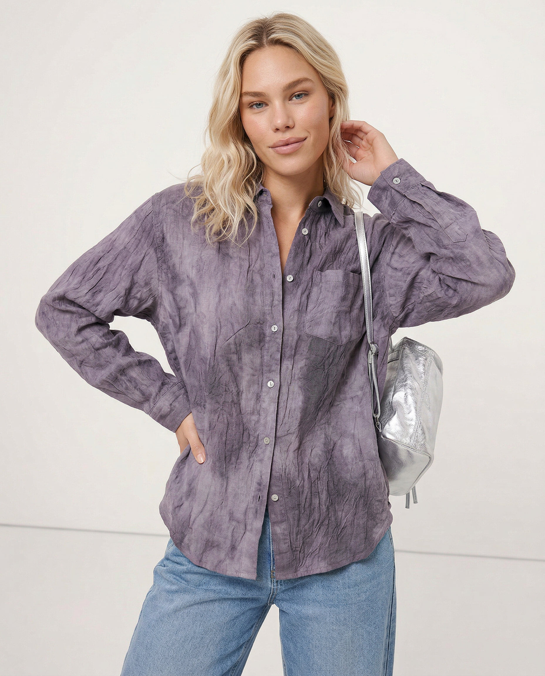 Pleated Linen Button-Up Shirt for Casual or Office Wear