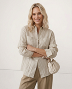 Pleated Linen Button-Up Shirt for Casual or Office Wear