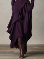 Purple Cotton Stretch Turtleneck Maxi Dress - Women's Bohemian Asymmetrical Style