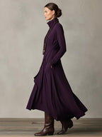 Purple Cotton Stretch Turtleneck Maxi Dress - Women's Bohemian Asymmetrical Style