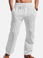 Relaxed Pinstripe Linen Blend Pants for Casual Wear