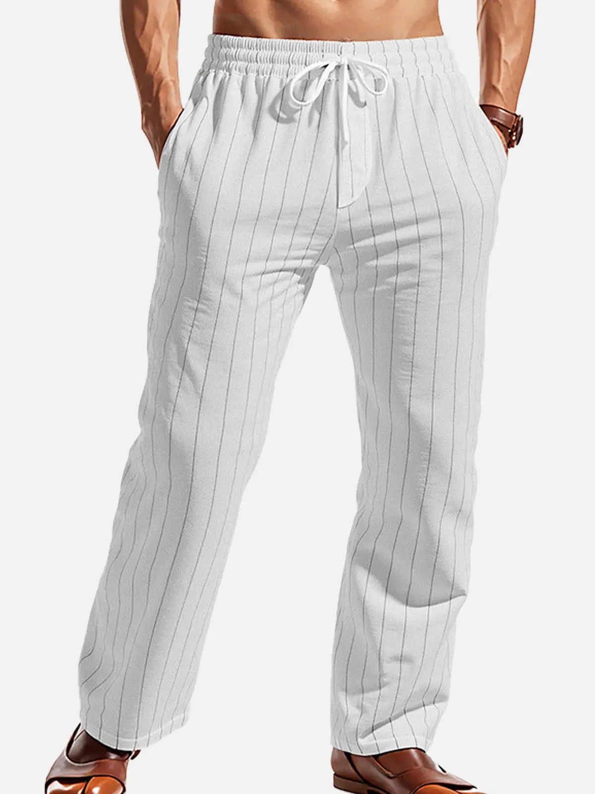 Relaxed Pinstripe Linen Blend Pants for Casual Wear