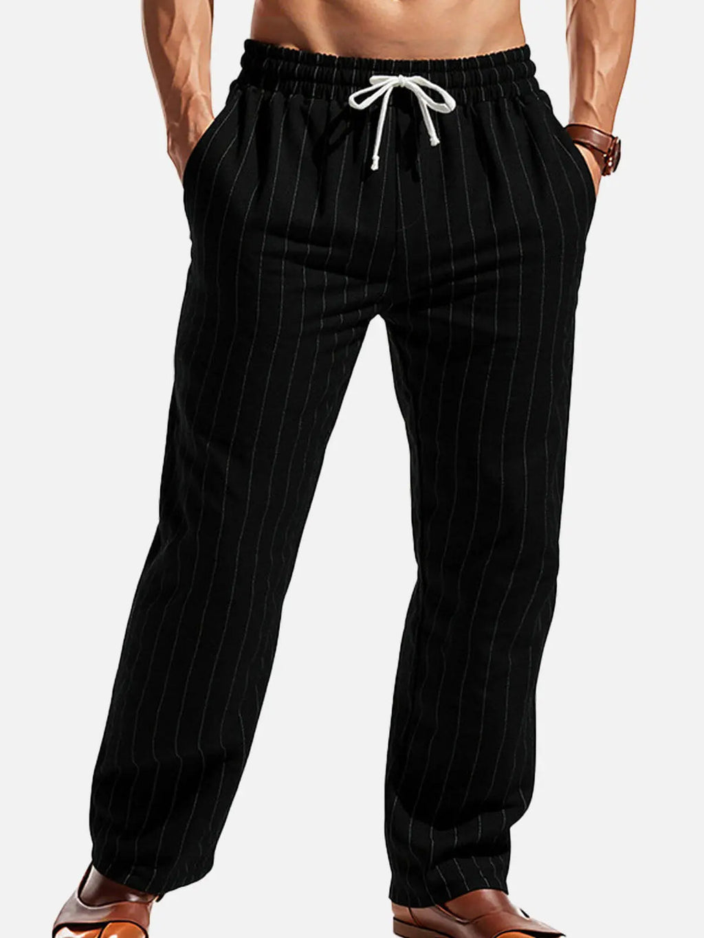 Relaxed Pinstripe Linen Blend Pants for Casual Wear