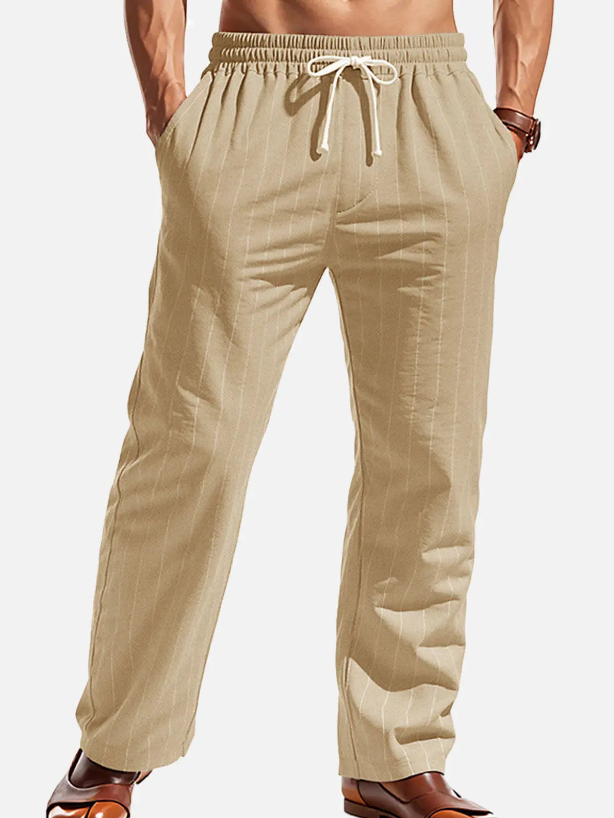 Relaxed Pinstripe Linen Blend Pants for Casual Wear