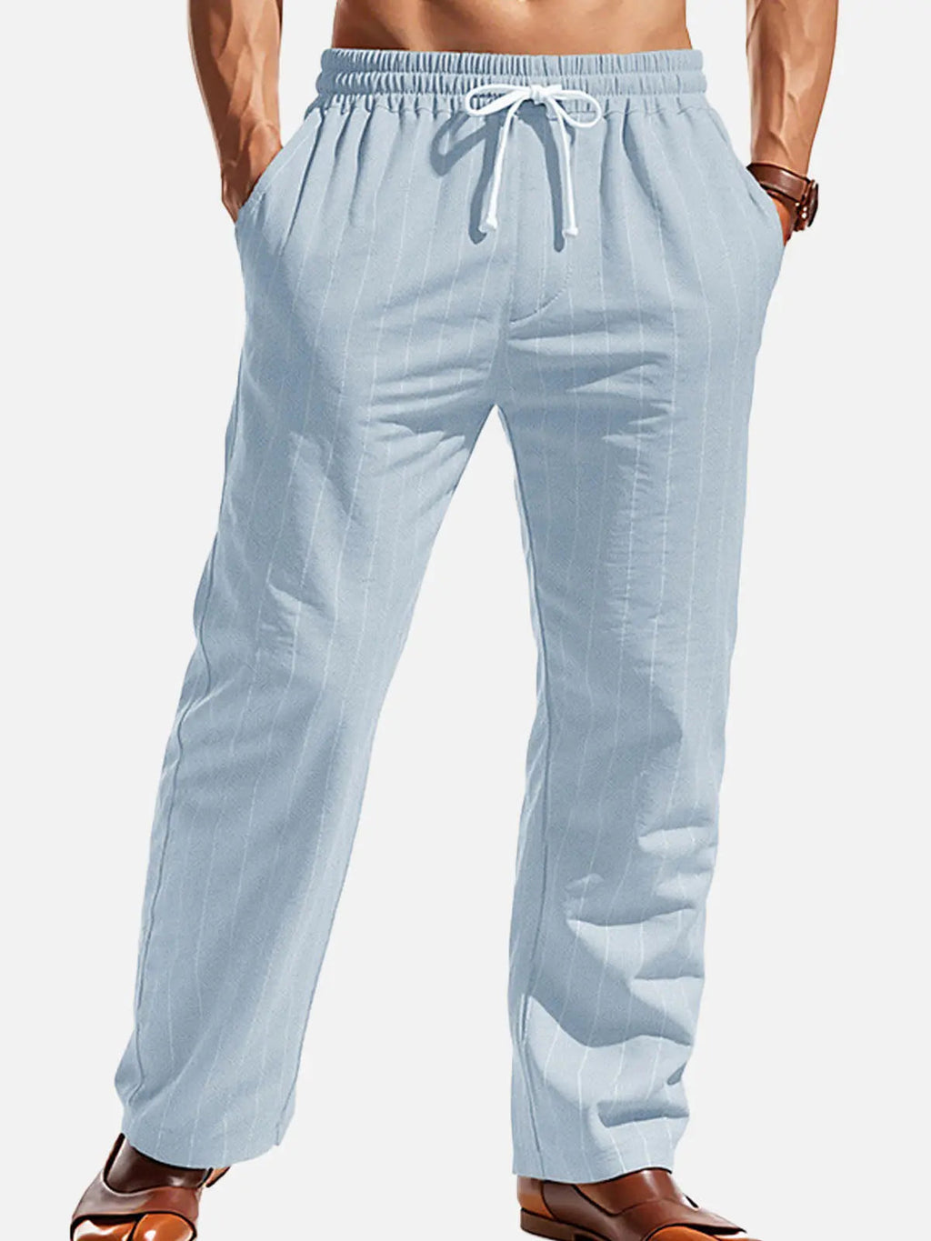 Relaxed Pinstripe Linen Blend Pants for Casual Wear