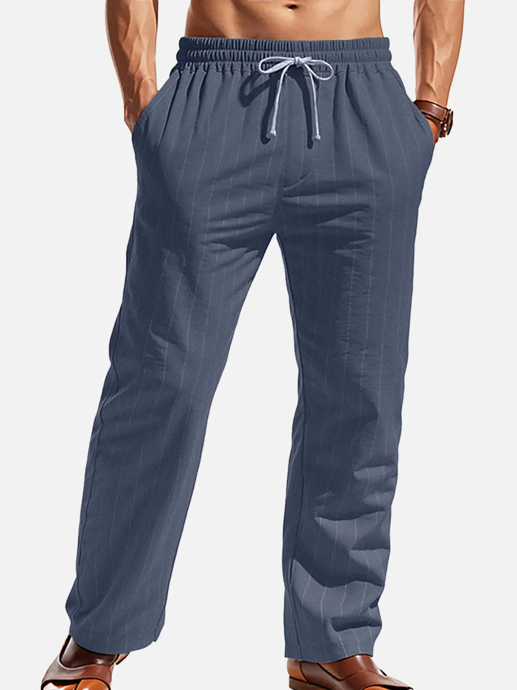Relaxed Pinstripe Linen Blend Pants for Casual Wear