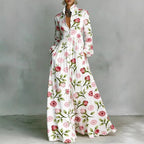 Retro High Waist Pleated Maxi Dress with Pockets - Long Sleeve Boho Spring Dress