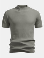 Ribbed Knit Mock Neck T-Shirt - Basic Style for Everyday Wear