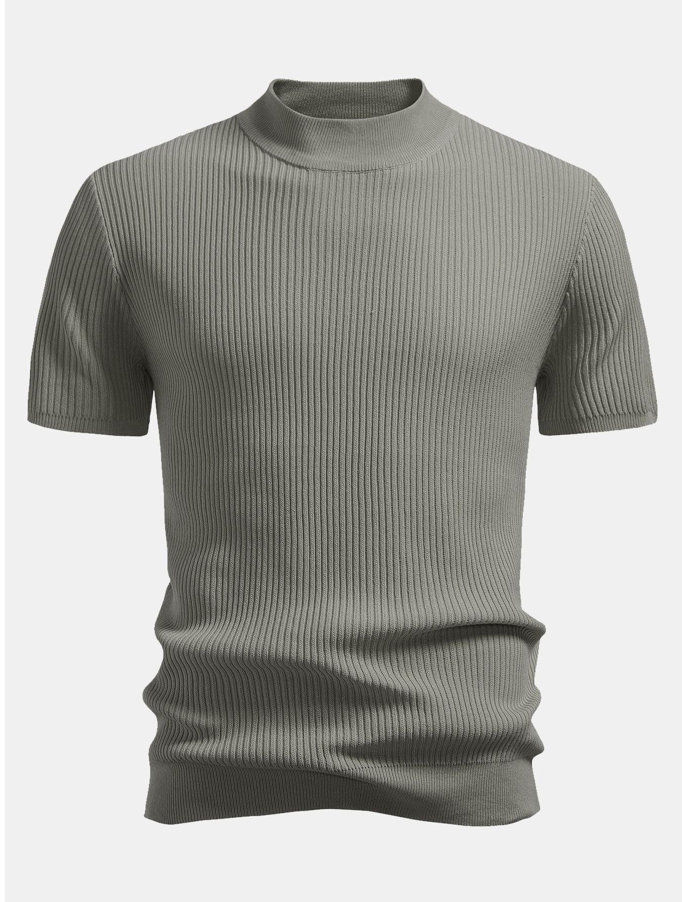 Ribbed Knit Mock Neck T-Shirt - Basic Style for Everyday Wear