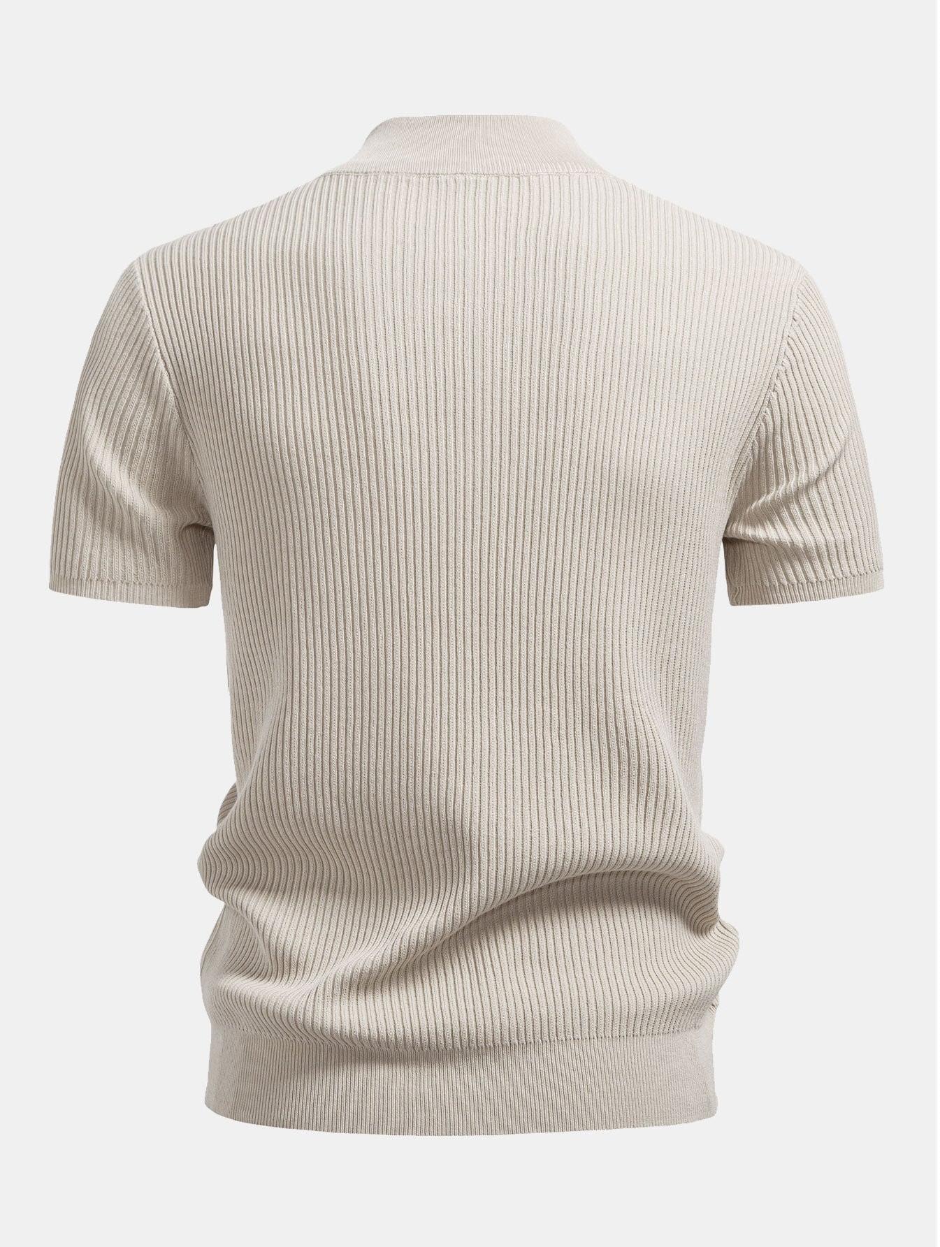 Ribbed Knit Mock Neck T-Shirt - Basic Style for Everyday Wear