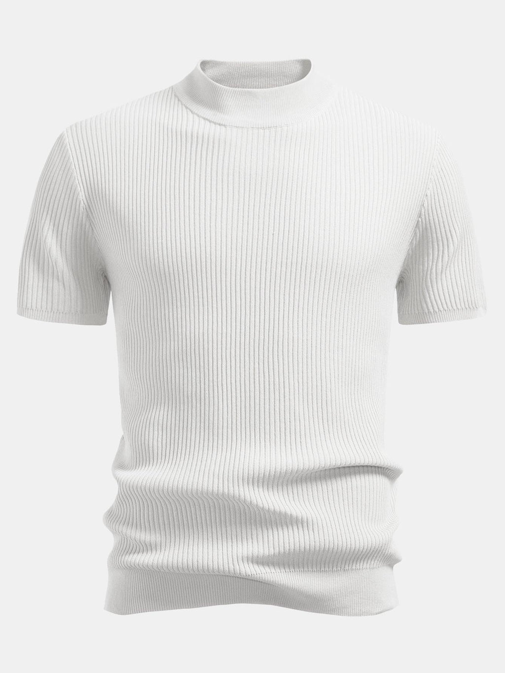 Ribbed Knit Mock Neck T-Shirt - Basic Style for Everyday Wear