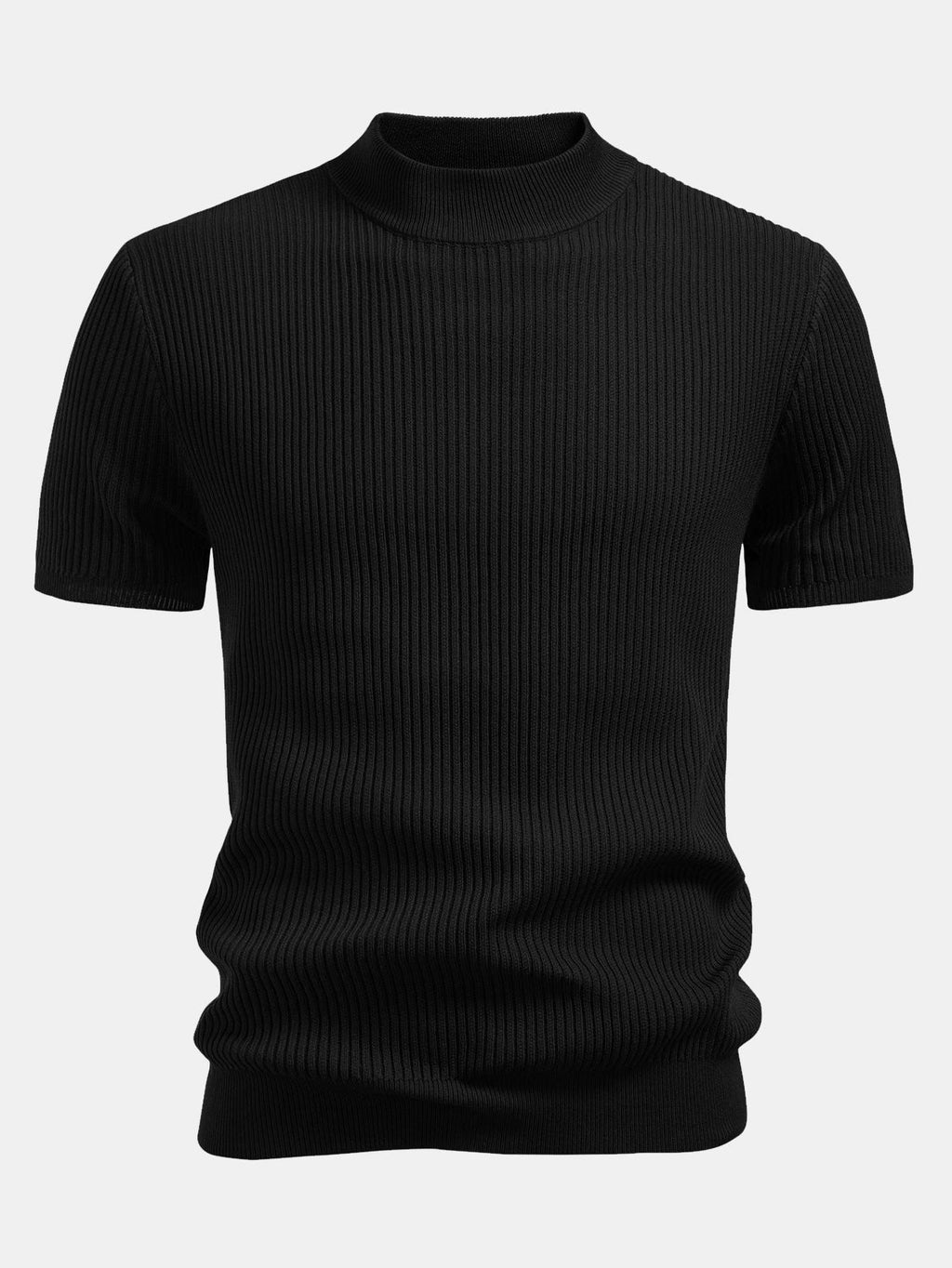 Ribbed Knit Mock Neck T-Shirt - Basic Style for Everyday Wear