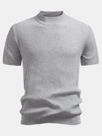 Ribbed Knit Mock Neck T-Shirt - Basic Style for Everyday Wear