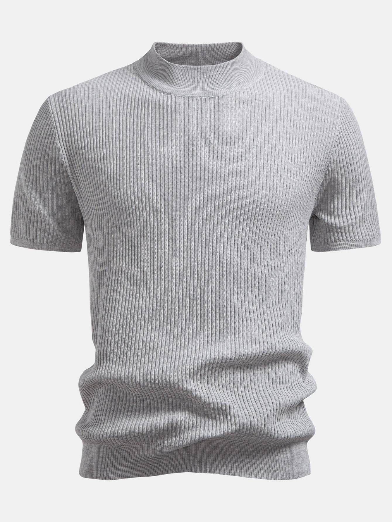 Ribbed Knit Mock Neck T-Shirt - Basic Style for Everyday Wear