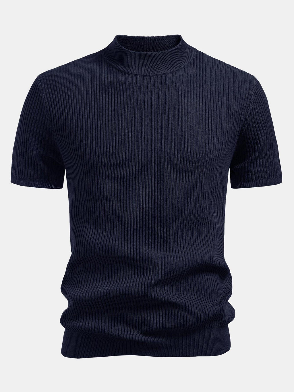Ribbed Knit Mock Neck T-Shirt - Basic Style for Everyday Wear