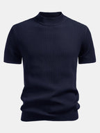 Ribbed Knit Mock Neck T-Shirt - Basic Style for Everyday Wear