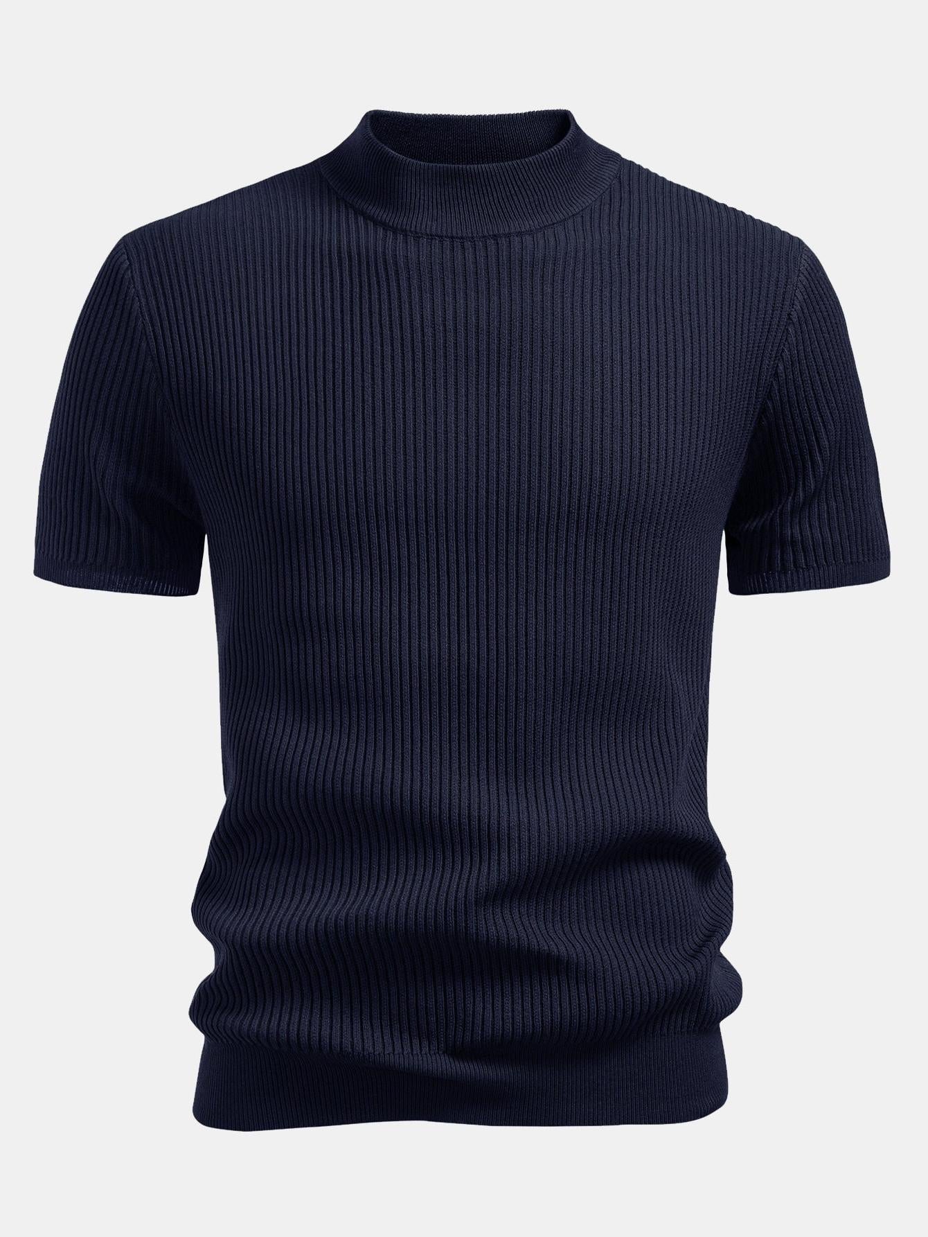 Ribbed Knit Mock Neck T-Shirt - Basic Style for Everyday Wear
