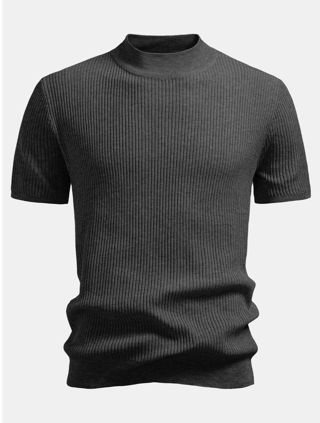 Ribbed Knit Mock Neck T-Shirt - Basic Style for Everyday Wear