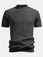 Ribbed Knit Mock Neck T-Shirt - Basic Style for Everyday Wear