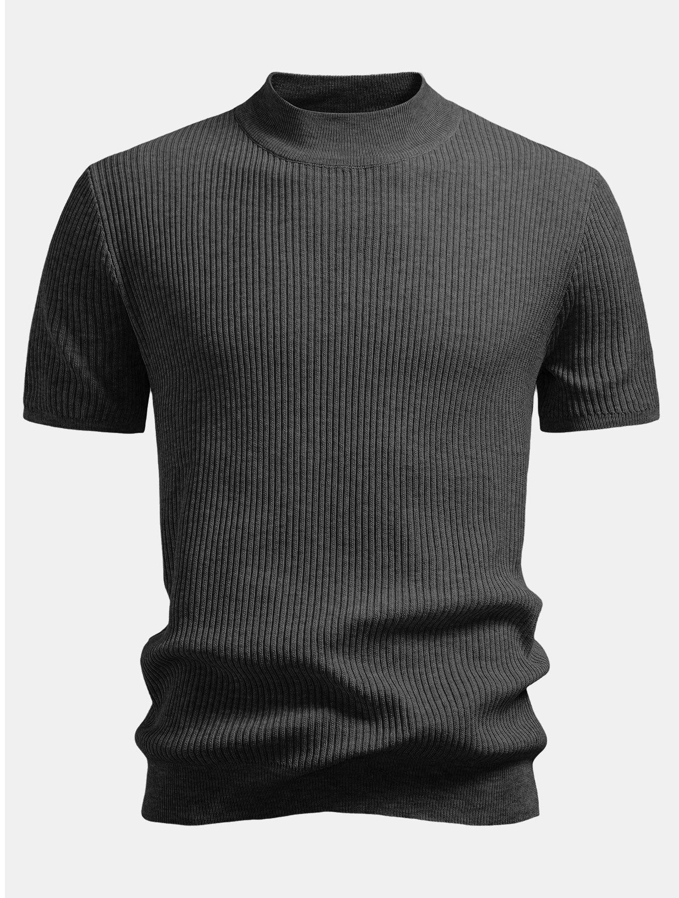 Ribbed Knit Mock Neck T-Shirt - Basic Style for Everyday Wear