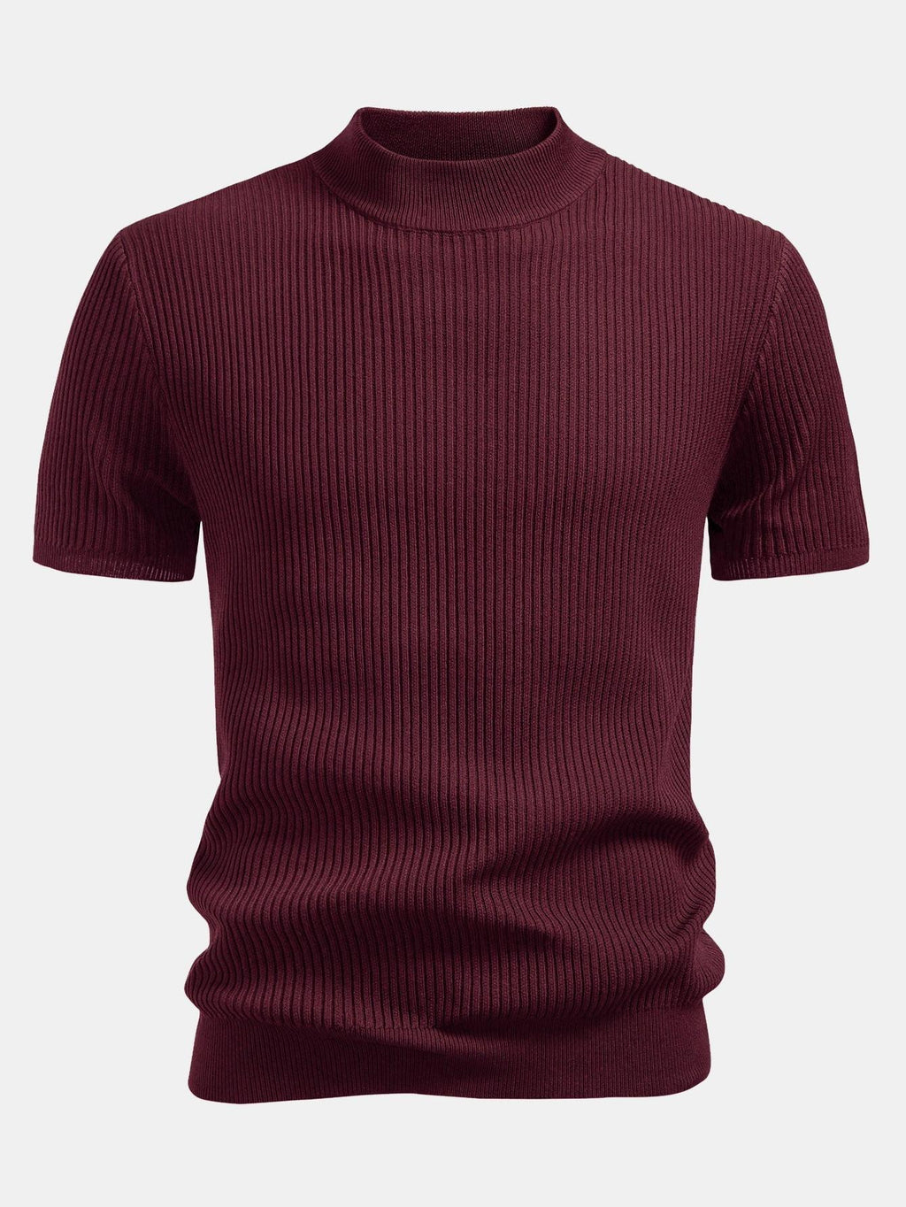 Ribbed Knit Mock Neck T-Shirt - Basic Style for Everyday Wear
