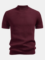 Ribbed Knit Mock Neck T-Shirt - Basic Style for Everyday Wear