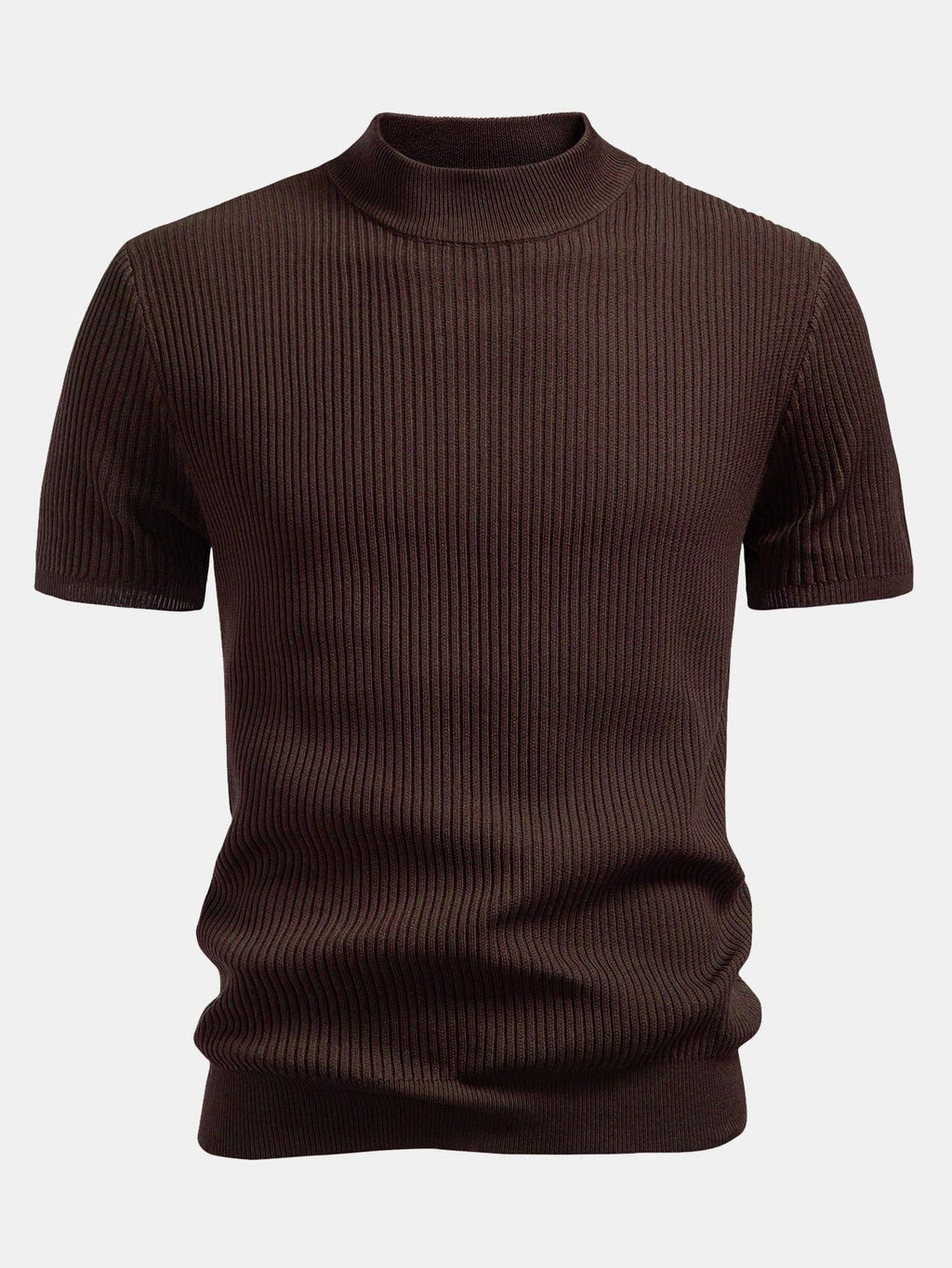 Ribbed Knit Mock Neck T-Shirt - Basic Style for Everyday Wear