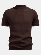 Ribbed Knit Mock Neck T-Shirt - Basic Style for Everyday Wear