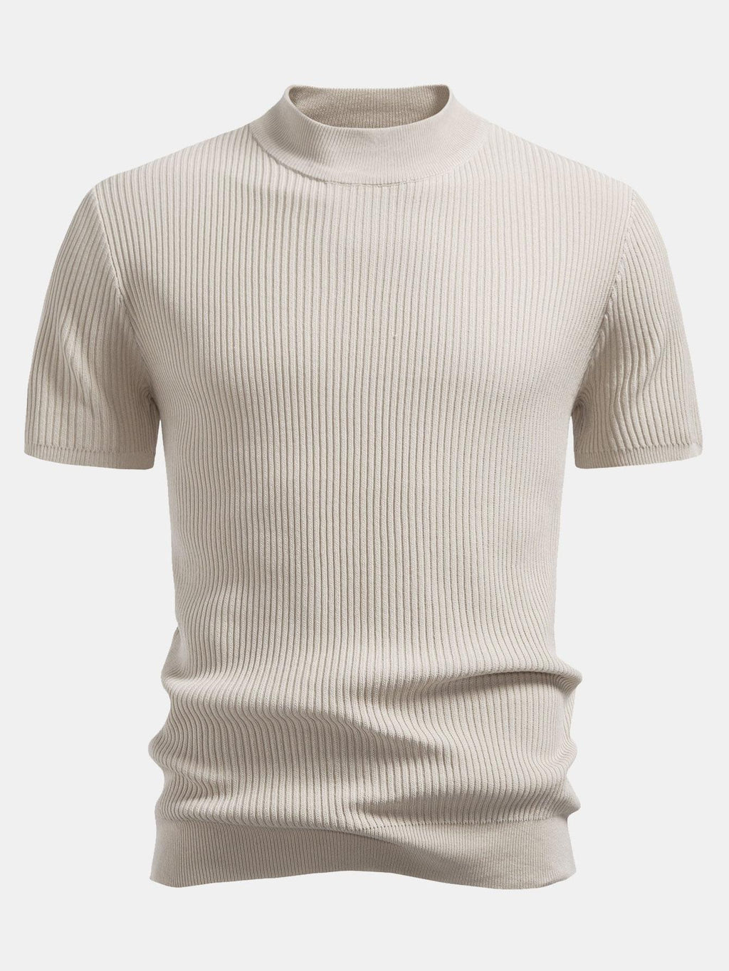 Ribbed Knit Mock Neck T-Shirt - Basic Style for Everyday Wear