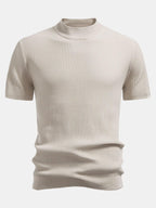 Ribbed Knit Mock Neck T-Shirt - Basic Style for Everyday Wear