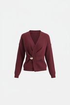 Ribbed Knit Wrap Sweater Top for Women with Asymmetrical Hem