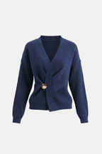 Ribbed Knit Wrap Sweater Top for Women with Asymmetrical Hem