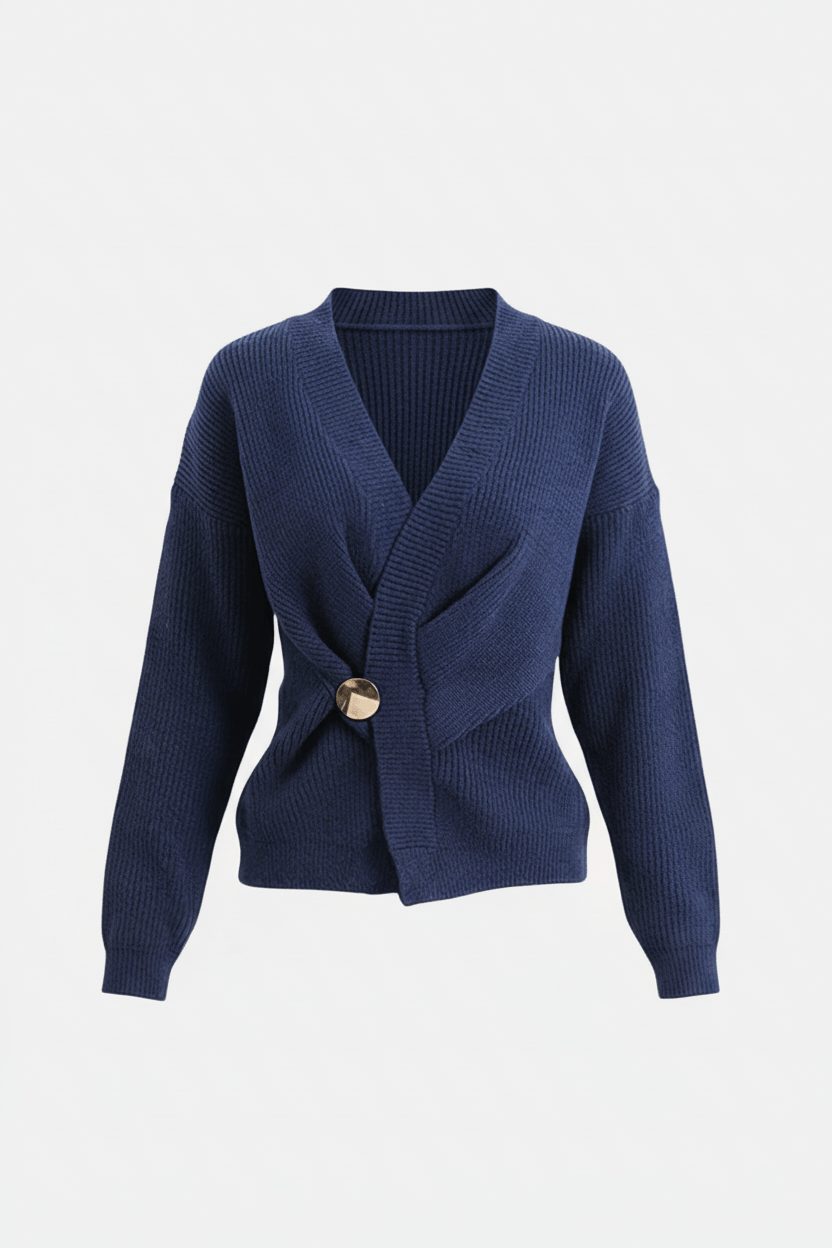 Ribbed Knit Wrap Sweater Top for Women with Asymmetrical Hem