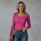 Ribbed Long Sleeve Crew Neck Top for Women - Casual Everyday Wear