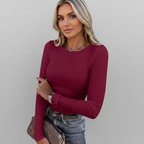 Ribbed Long Sleeve Crew Neck Top for Women - Casual Everyday Wear
