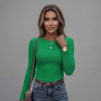 Ribbed Long Sleeve Crew Neck Top for Women - Casual Everyday Wear