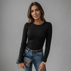 Ribbed Long Sleeve Crew Neck Top for Women - Casual Everyday Wear