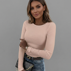 Ribbed Long Sleeve Crew Neck Top for Women - Casual Everyday Wear
