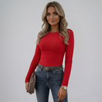 Ribbed Long Sleeve Crew Neck Top for Women - Casual Everyday Wear