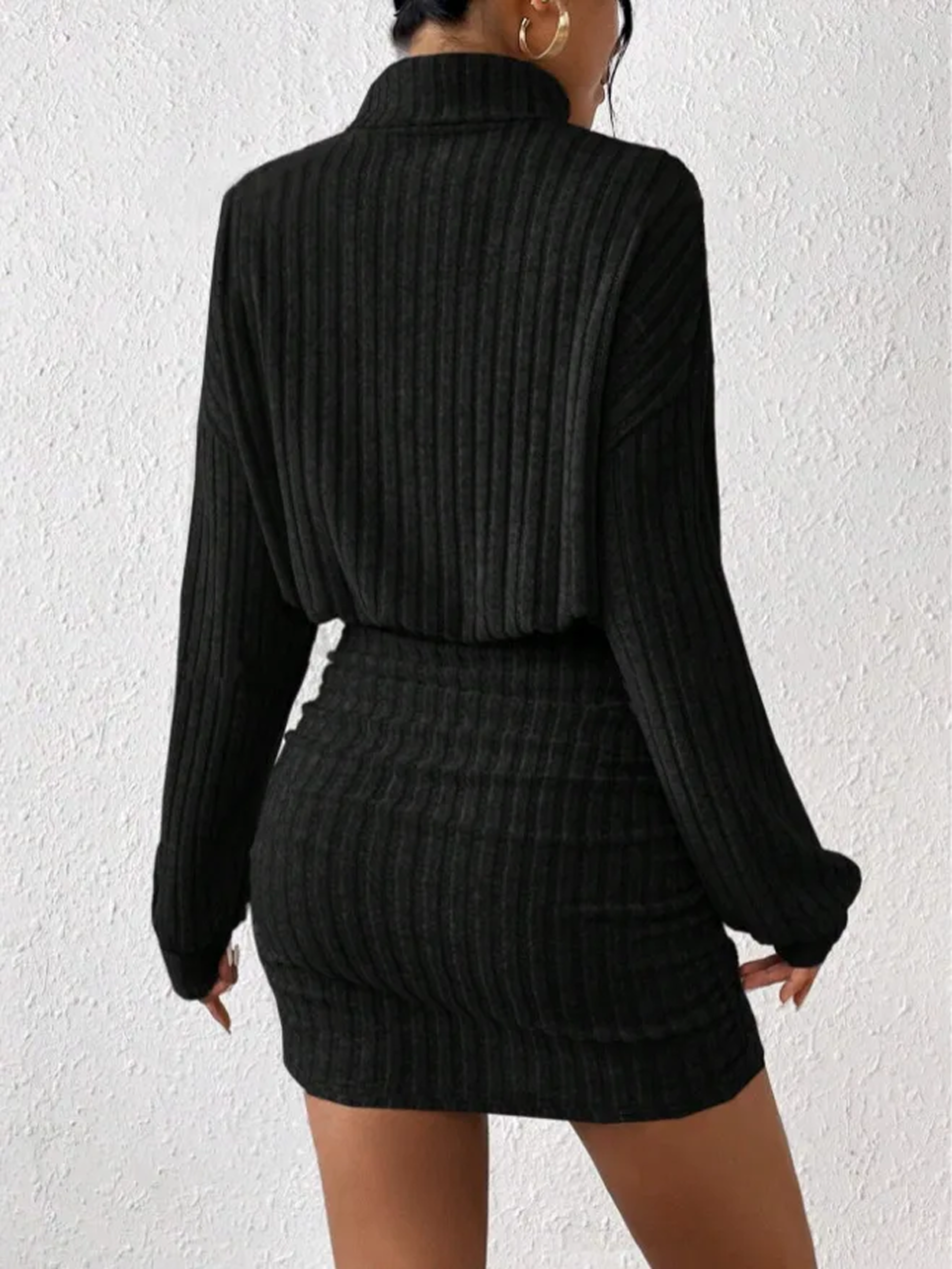 Ribbed Turtleneck Long Sleeve Dress in Soft Knit Fabric for Casual or Office Wear