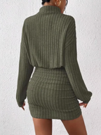 Ribbed Turtleneck Long Sleeve Dress in Soft Knit Fabric for Casual or Office Wear