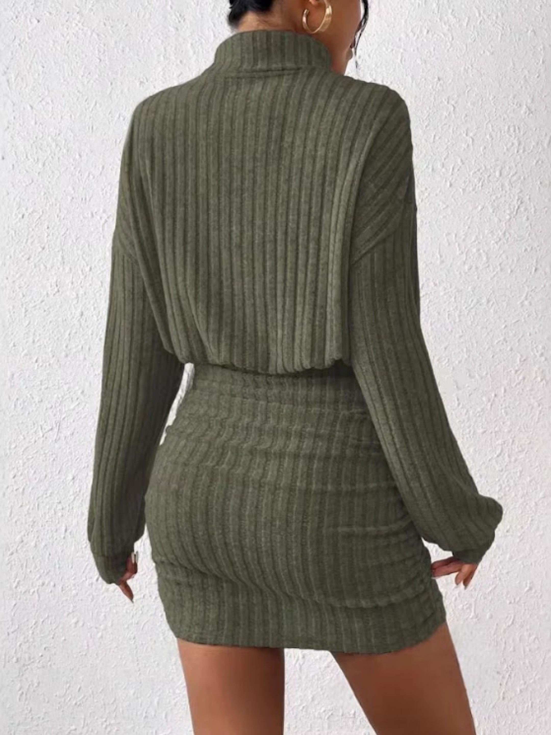 Ribbed Turtleneck Long Sleeve Dress in Soft Knit Fabric for Casual or Office Wear