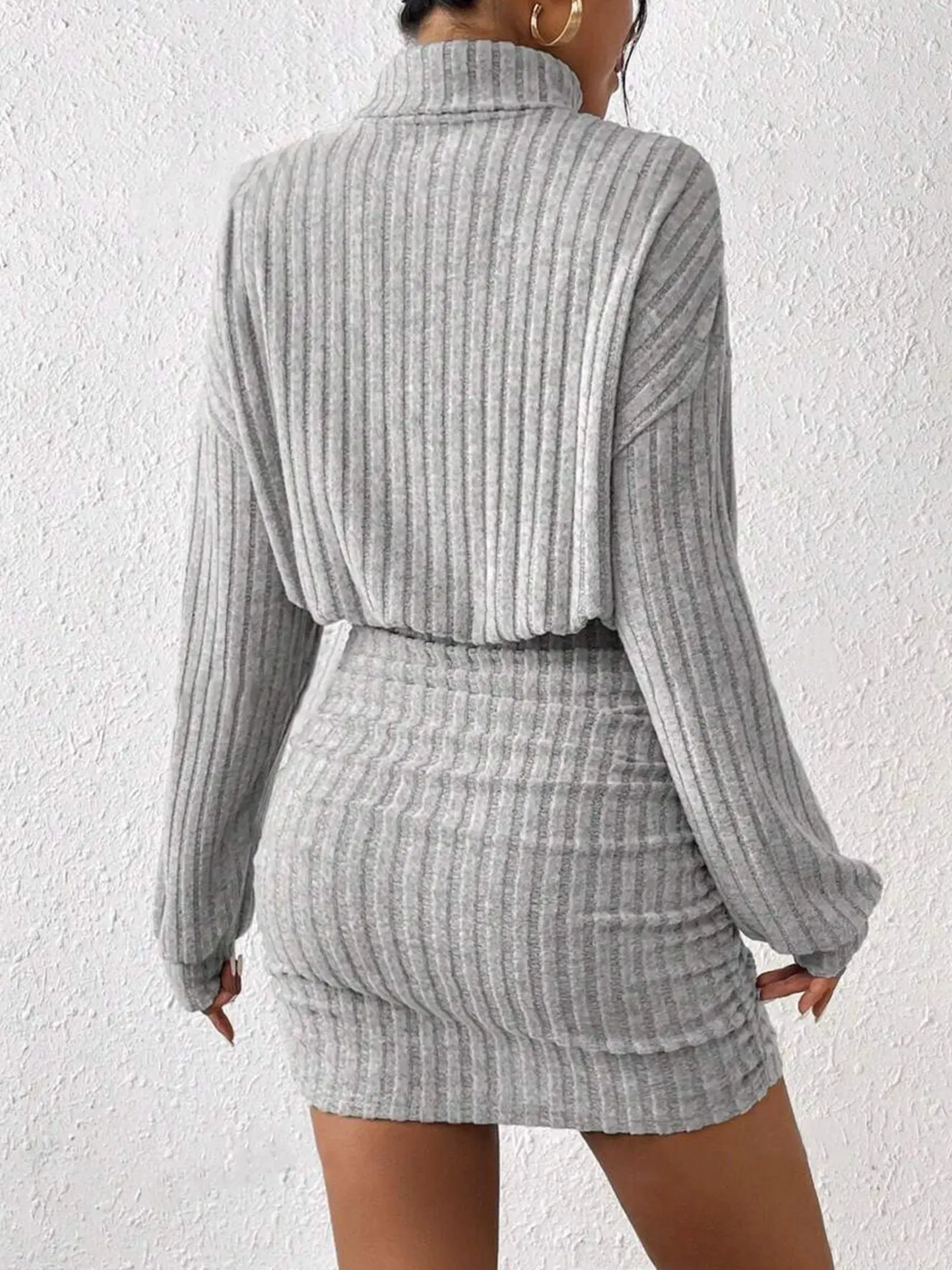 Ribbed Turtleneck Long Sleeve Dress in Soft Knit Fabric for Casual or Office Wear