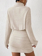 Ribbed Turtleneck Long Sleeve Dress in Soft Knit Fabric for Casual or Office Wear