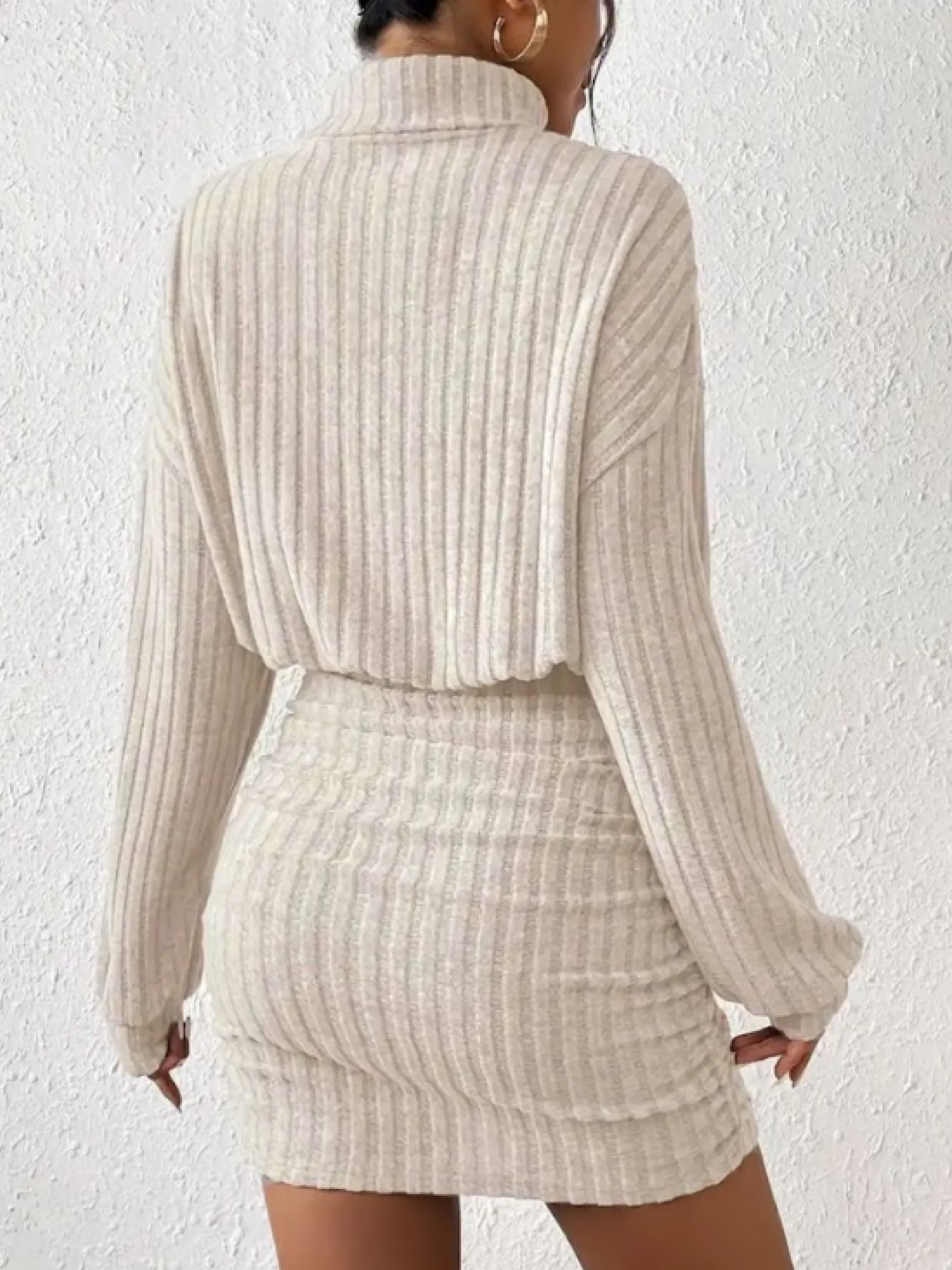 Ribbed Turtleneck Long Sleeve Dress in Soft Knit Fabric for Casual or Office Wear