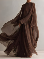 Rich Brown Chiffon Maxi Dress with Cape Design for Elegant Occasions